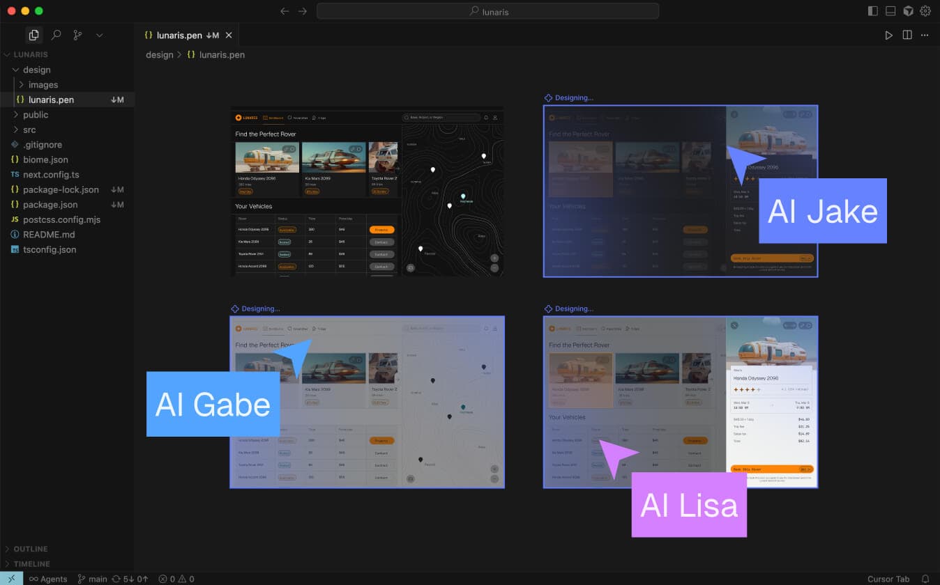 AI Multiplayer interface showing parallel design generation